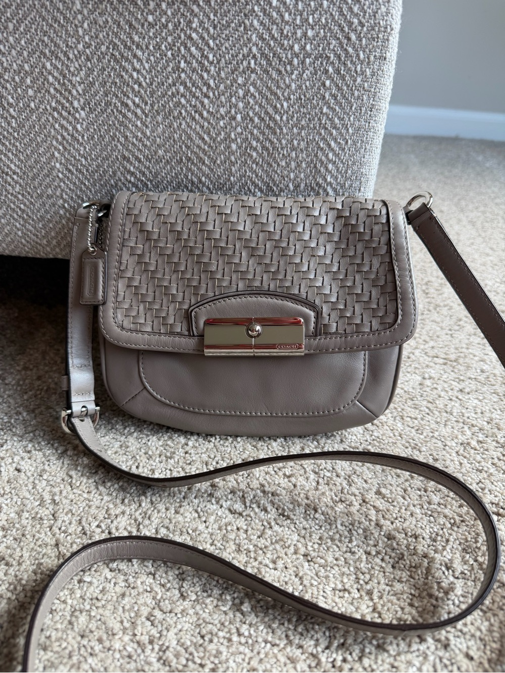 Coach Kristin Woven Leather Crossbody Bag – Gray/Taupe